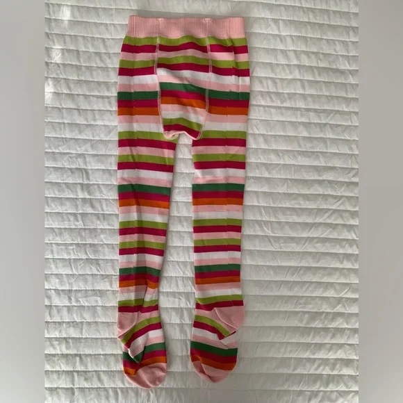 Gymboree Striped Tights Stretchy Pull On Pink Green Orange White Girls M/L - Picture 5 of 12